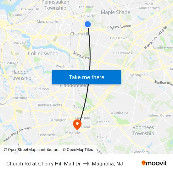 Church Rd at Cherry Hill Mall Dr to Magnolia, NJ map