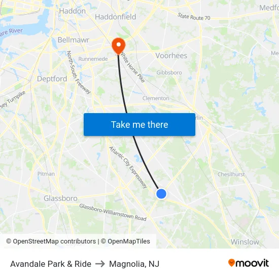 Avandale Park & Ride to Magnolia, NJ map