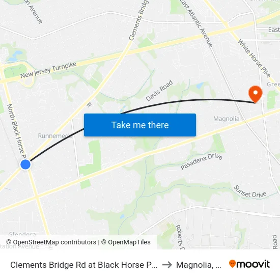 Clements Bridge Rd at Black Horse Pike to Magnolia, NJ map