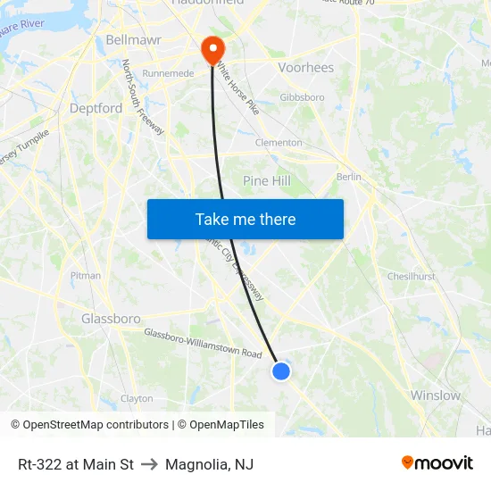 Rt-322 at Main St to Magnolia, NJ map