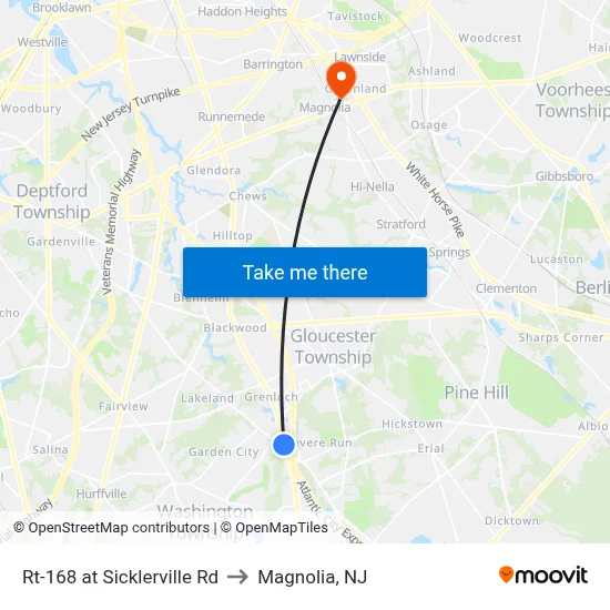 Rt-168 at Sicklerville Rd to Magnolia, NJ map
