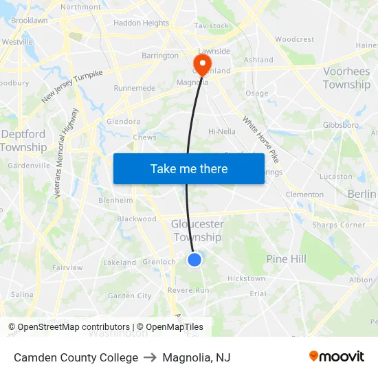 Camden County College to Magnolia, NJ map
