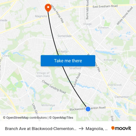 Branch Ave at Blackwood-Clementon Rd to Magnolia, NJ map