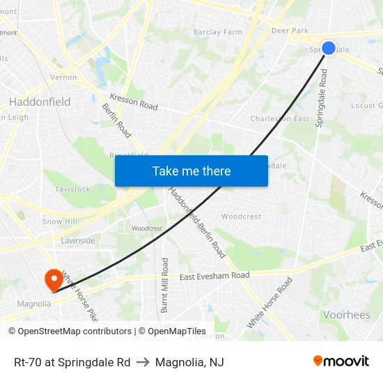 Rt-70 at Springdale Rd to Magnolia, NJ map