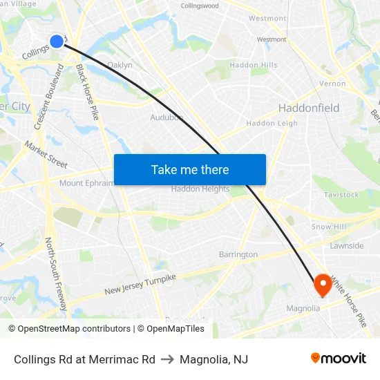 Collings Rd at Merrimac Rd to Magnolia, NJ map