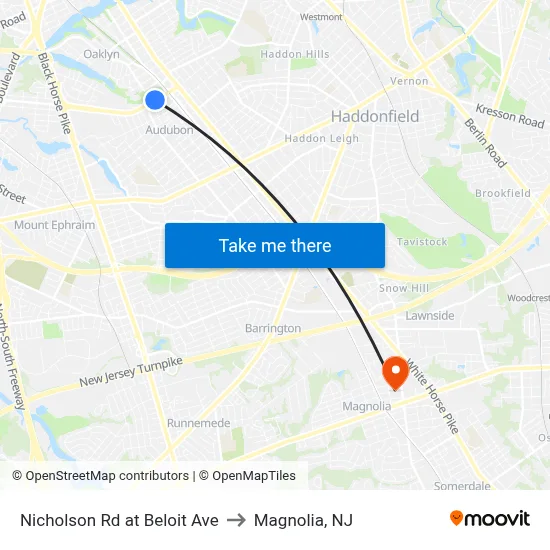 Nicholson Rd at Beloit Ave to Magnolia, NJ map