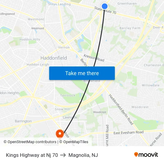 Kings Highway at Nj 70 to Magnolia, NJ map