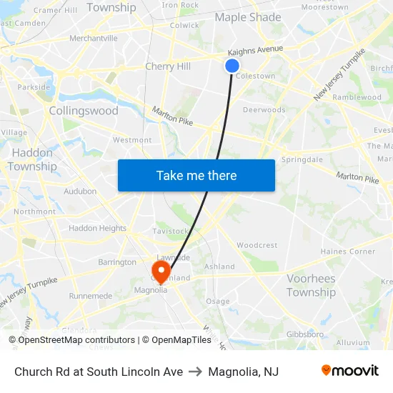 Church Rd at South Lincoln Ave to Magnolia, NJ map