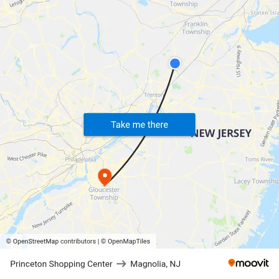 Princeton Shopping Center to Magnolia, NJ map