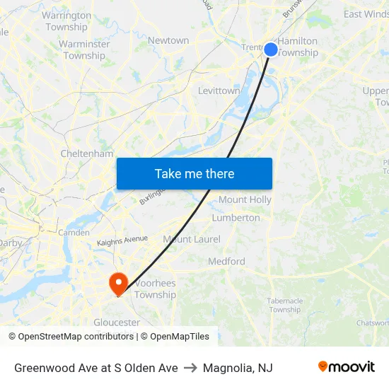 Greenwood Ave at S Olden Ave to Magnolia, NJ map