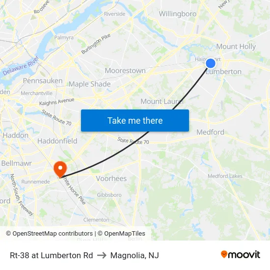 Rt-38 at Lumberton Rd to Magnolia, NJ map