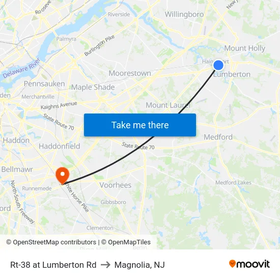 Rt-38 at Lumberton Rd to Magnolia, NJ map