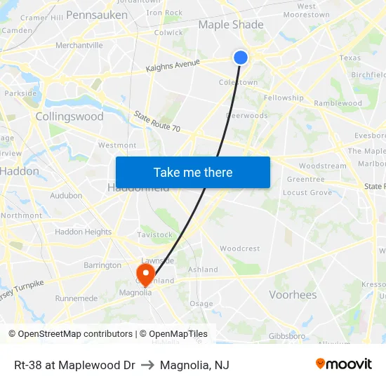 Rt-38 at Maplewood Dr to Magnolia, NJ map