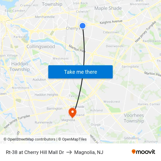 Rt-38 at Cherry Hill Mall Dr to Magnolia, NJ map