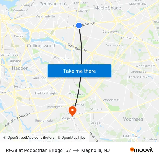 Rt-38 at Pedestrian Bridge157 to Magnolia, NJ map