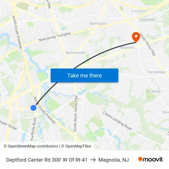Deptford Center Rd 300' W Of Rt-41 to Magnolia, NJ map