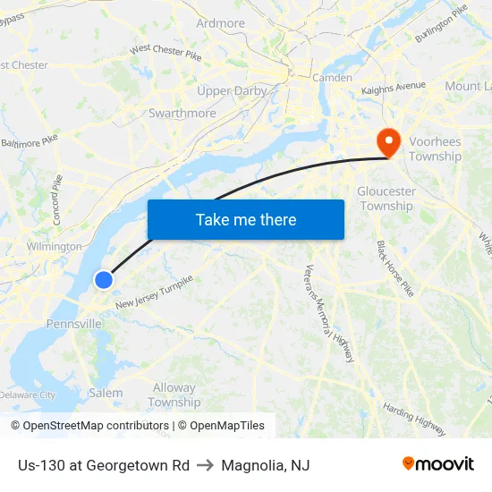 Us-130 at Georgetown Rd to Magnolia, NJ map