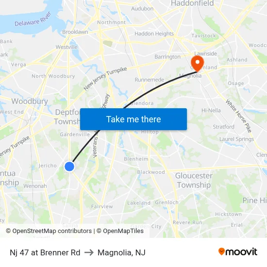 Nj 47 at Brenner Rd to Magnolia, NJ map