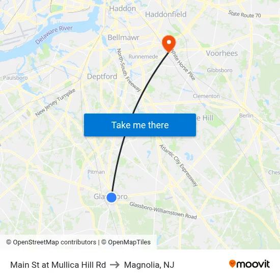 Main St at Mullica Hill Rd to Magnolia, NJ map