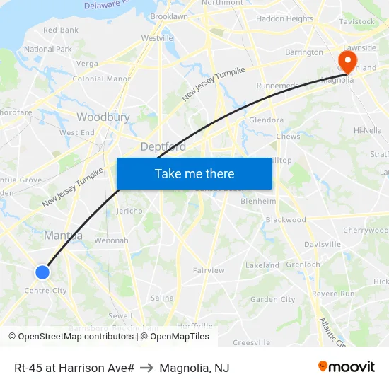 Rt-45 at Harrison Ave# to Magnolia, NJ map