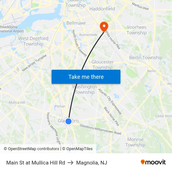 Main St at Mullica Hill Rd to Magnolia, NJ map