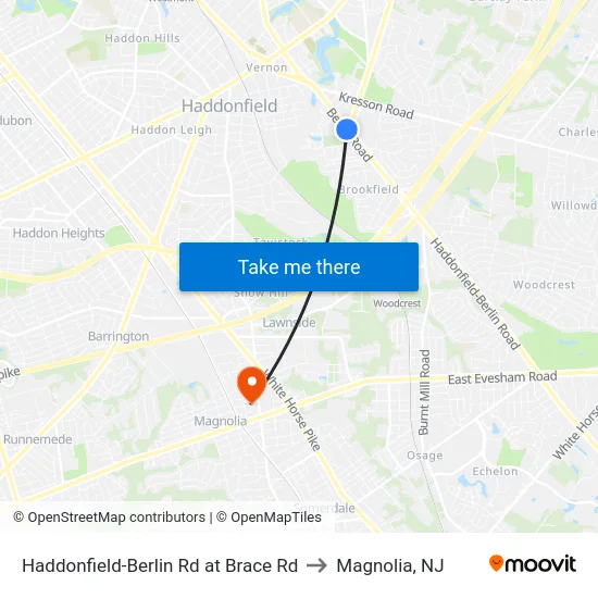 Haddonfield-Berlin Rd at Brace Rd to Magnolia, NJ map