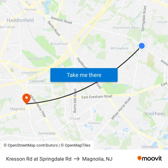 Kresson Rd at Springdale Rd to Magnolia, NJ map