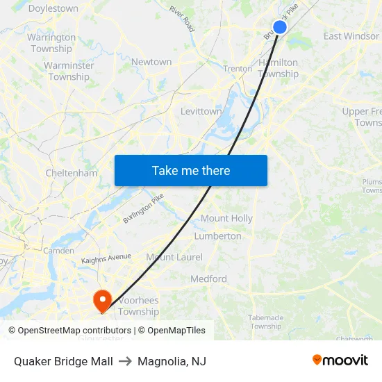 Quaker Bridge Mall to Magnolia, NJ map