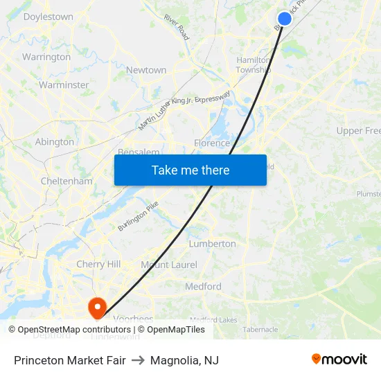 Princeton Market Fair to Magnolia, NJ map