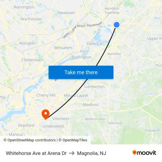 Whitehorse Ave at Arena Dr to Magnolia, NJ map