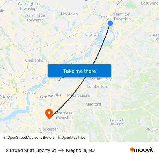 S Broad St at Liberty St to Magnolia, NJ map