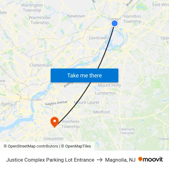 Justice Complex Parking Lot Entrance to Magnolia, NJ map