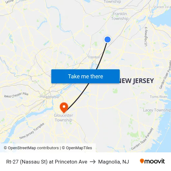 Rt-27 (Nassau St) at Princeton Ave to Magnolia, NJ map