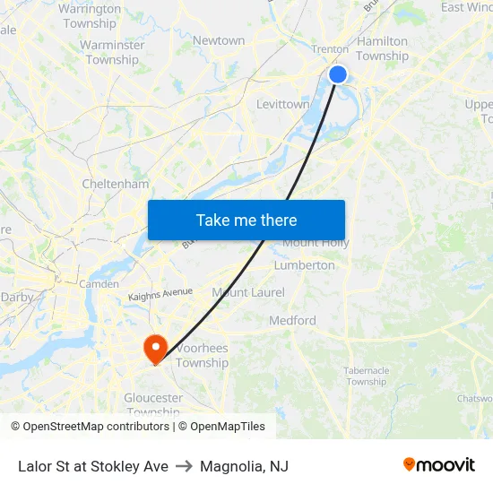 Lalor St at Stokley Ave to Magnolia, NJ map