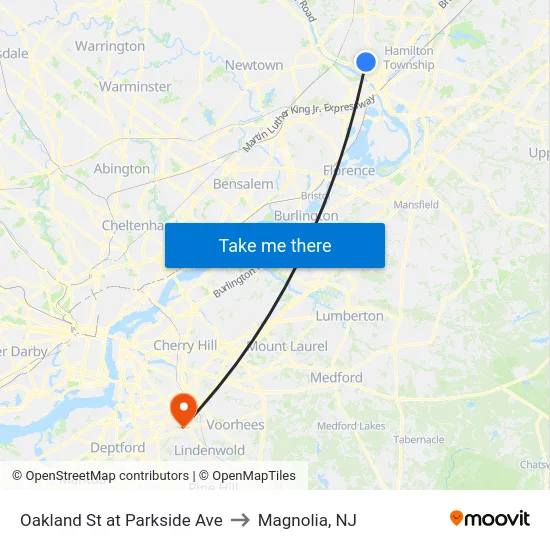 Oakland St at Parkside Ave to Magnolia, NJ map