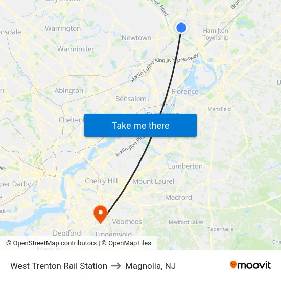 West Trenton Rail Station to Magnolia, NJ map