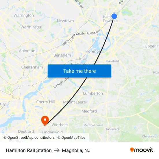 Hamilton Rail Station to Magnolia, NJ map