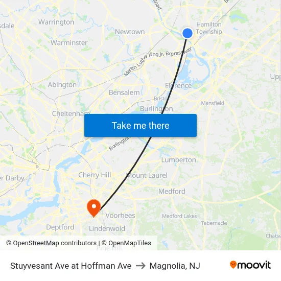 Stuyvesant Ave at Hoffman Ave to Magnolia, NJ map