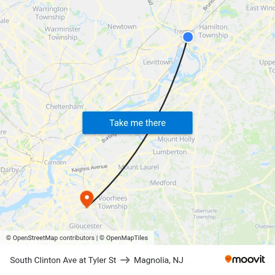 South Clinton Ave at Tyler St to Magnolia, NJ map