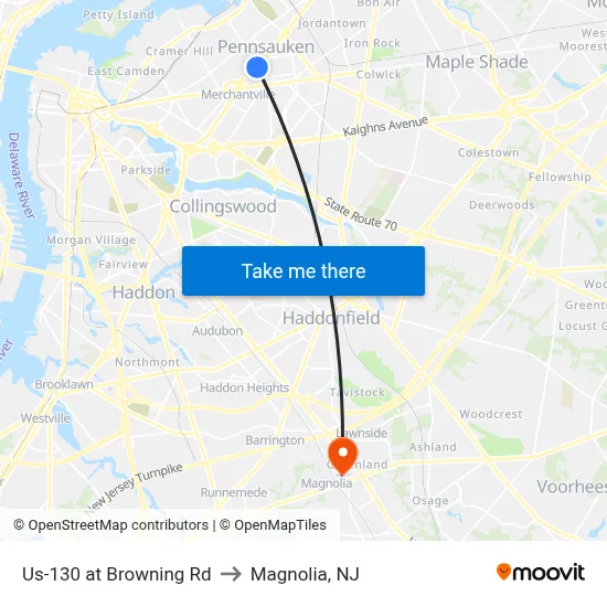 Us-130 at Browning Rd to Magnolia, NJ map