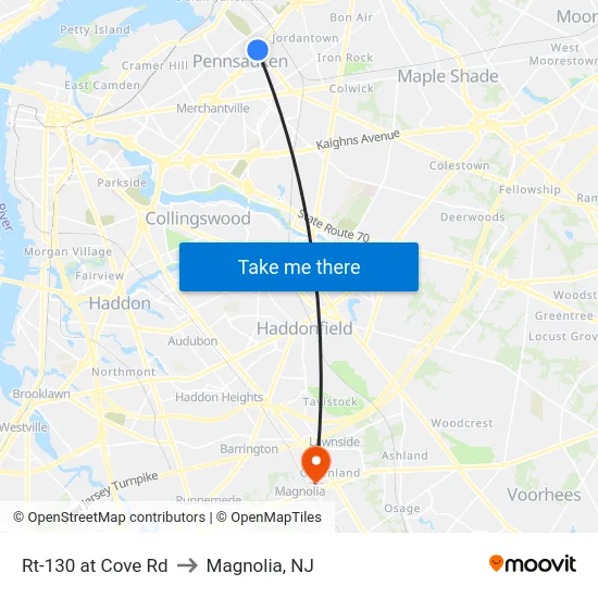 Rt-130 at Cove Rd to Magnolia, NJ map