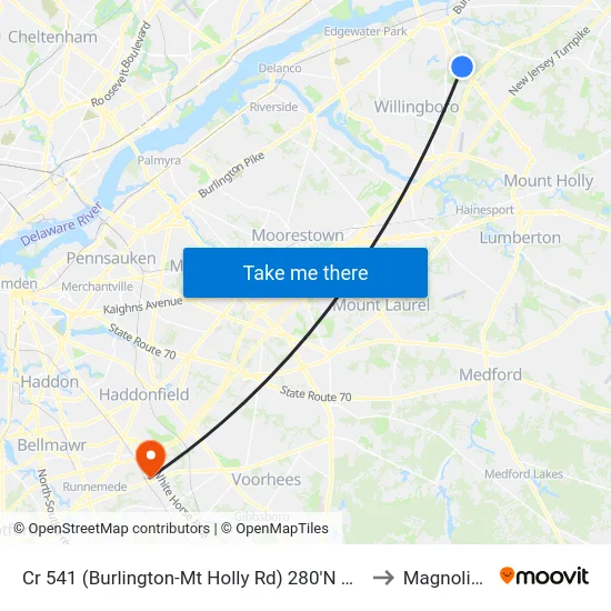 Cr 541 (Burlington-Mt Holly Rd) 280'N Of Sunset Rd to Magnolia, NJ map