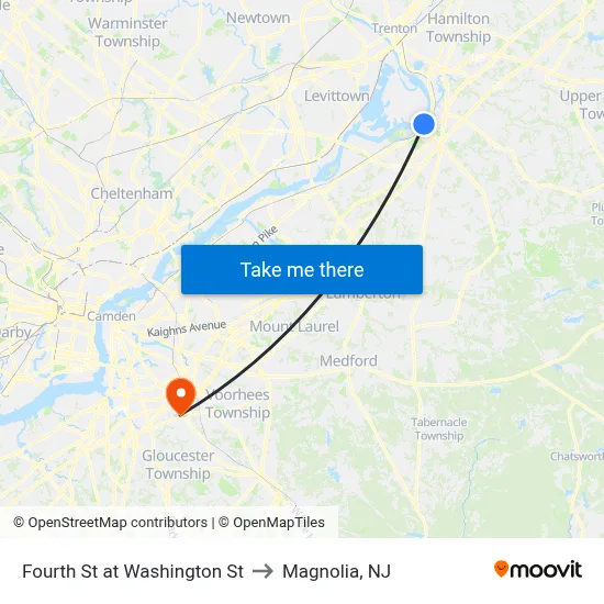 Fourth St at Washington St to Magnolia, NJ map