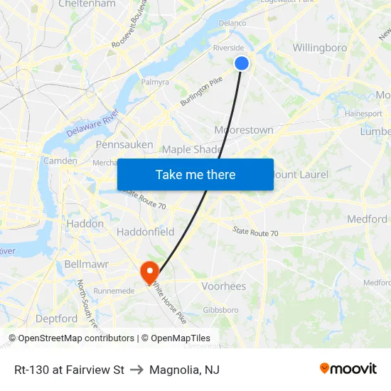 Rt-130 at Fairview St to Magnolia, NJ map