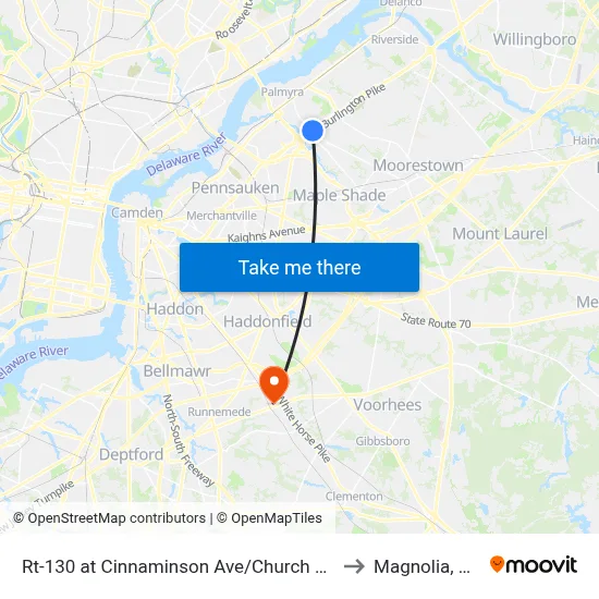 Rt-130 at Cinnaminson Ave/Church Rd to Magnolia, NJ map