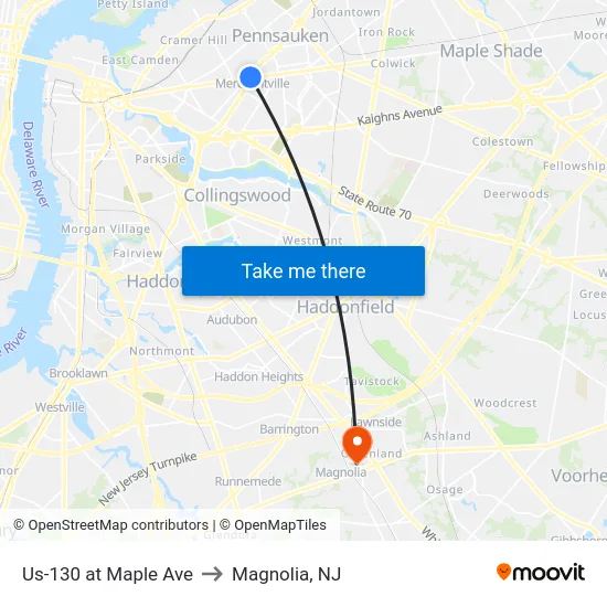 Us-130 at Maple Ave to Magnolia, NJ map