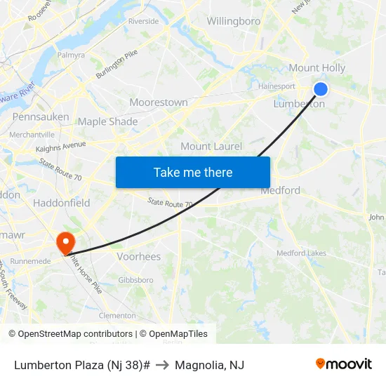 Lumberton Plaza (Nj 38)# to Magnolia, NJ map