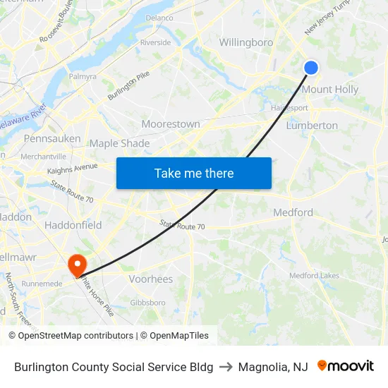 Burlington County Social Service Bldg to Magnolia, NJ map