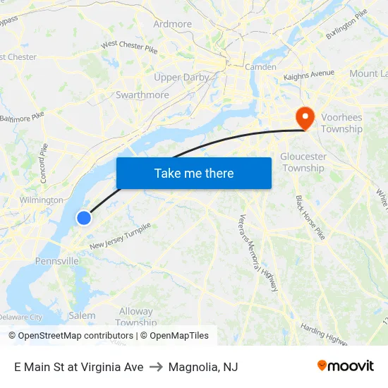 E Main St at Virginia Ave to Magnolia, NJ map