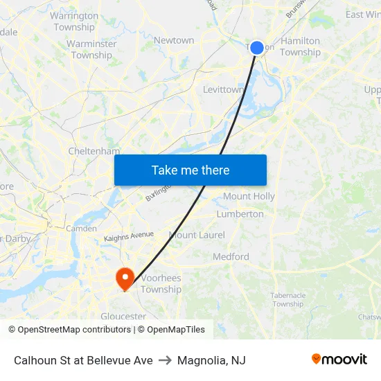 Calhoun St at Bellevue Ave to Magnolia, NJ map